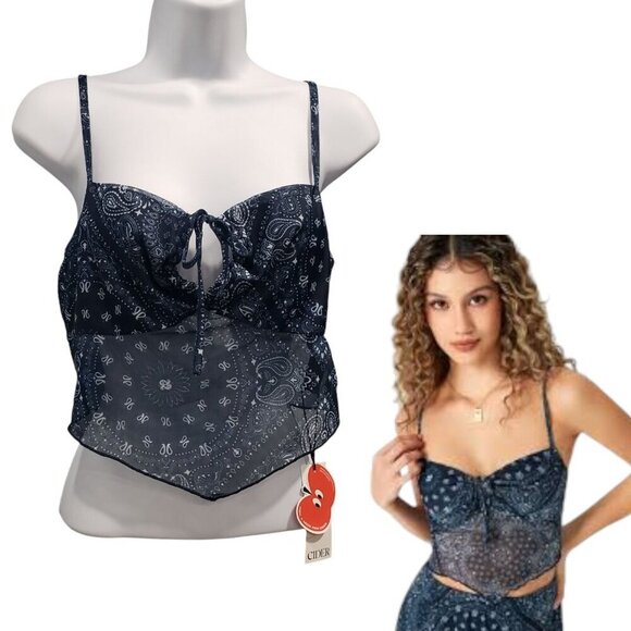 Cider Sheer Crop Cami Handkerchief Print Boho Hippie Country Western Size M NWT - Picture 1 of 10